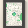 3D The Oval Cricket Ground Map Framed - 3D printed The Oval map in a black wooden A5 frame, lit from the side