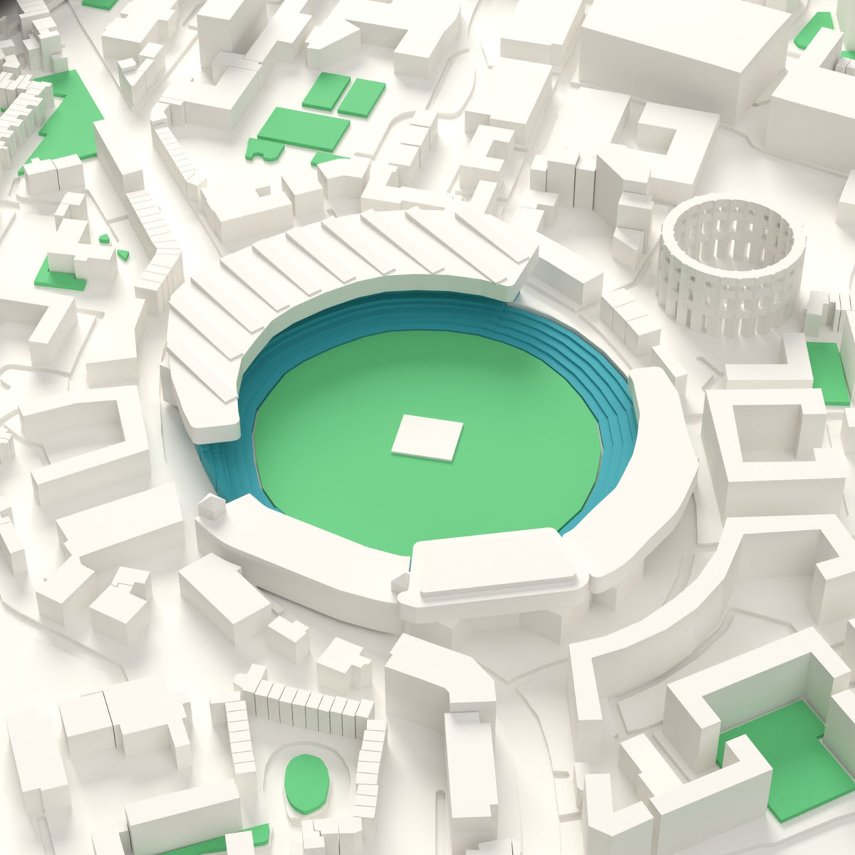 3D The Oval Cricket Ground Map Framed - The Oval on the 3D printed map, seen from above the corner of the ground