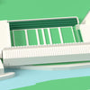 3D The Recreation Ground Map Framed - Close-up of the 3D printed Rec, Bath: the main stand roof with its row of tent peaks beside the River Avon