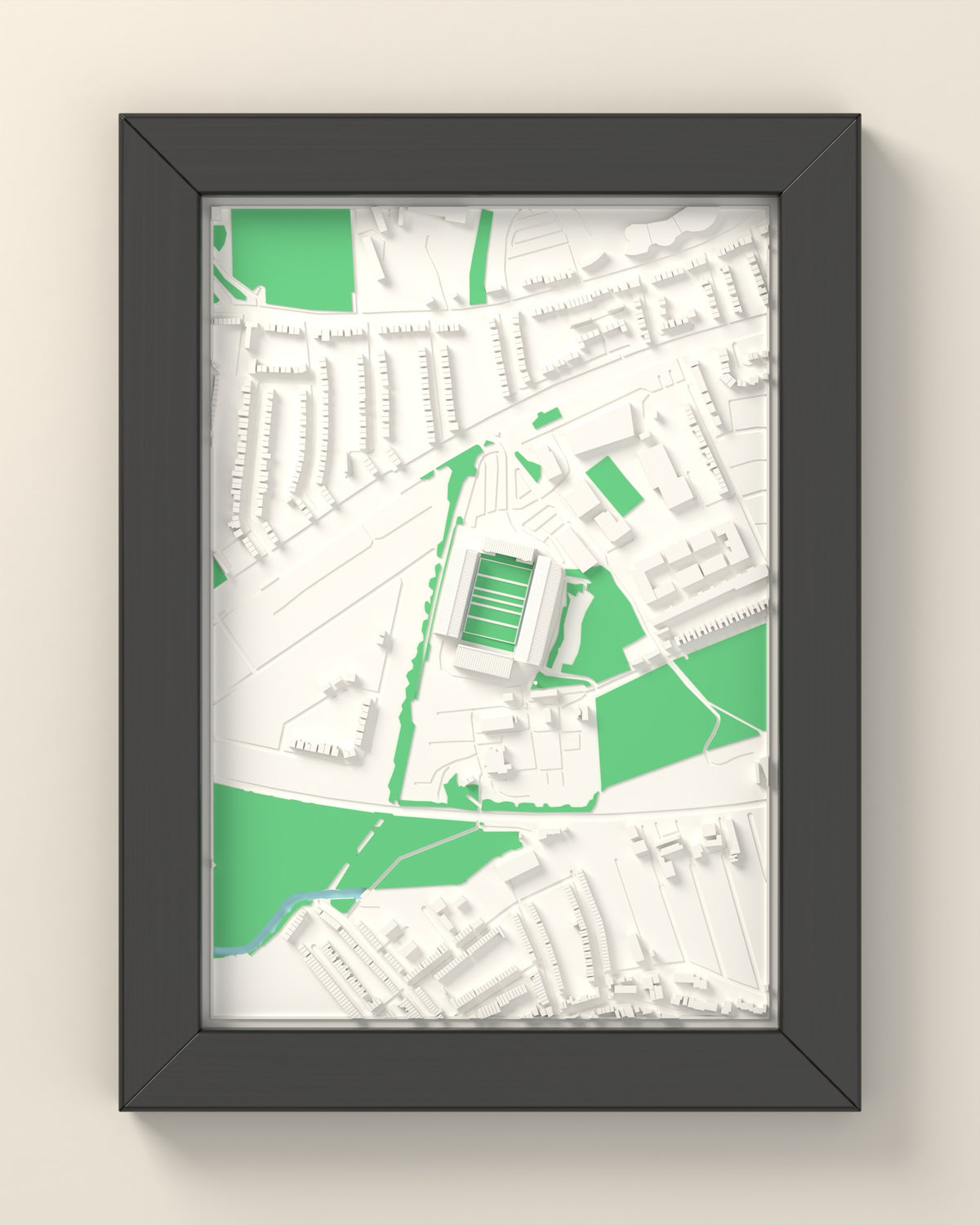 3D The Stoop Map Framed - 3D printed The Stoop map in a black wooden A5 frame, lit from the side