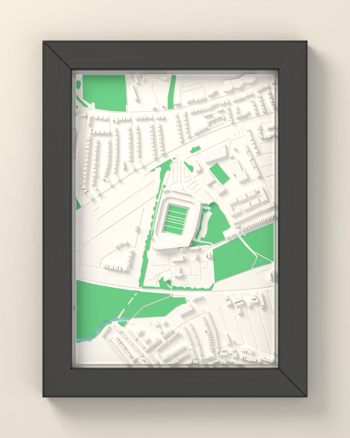 3D The Stoop Map Framed - 3D printed The Stoop map in a black wooden A5 frame, lit from the side
