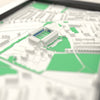 3D The Stoop Map Framed - Close-up across the 3D map: the real The Stoop stands with light blue seats around the green pitch