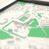 3D The Stoop Map Framed - Close-up across the 3D map showing the The Stoop stands and green pitch standing up from the streets