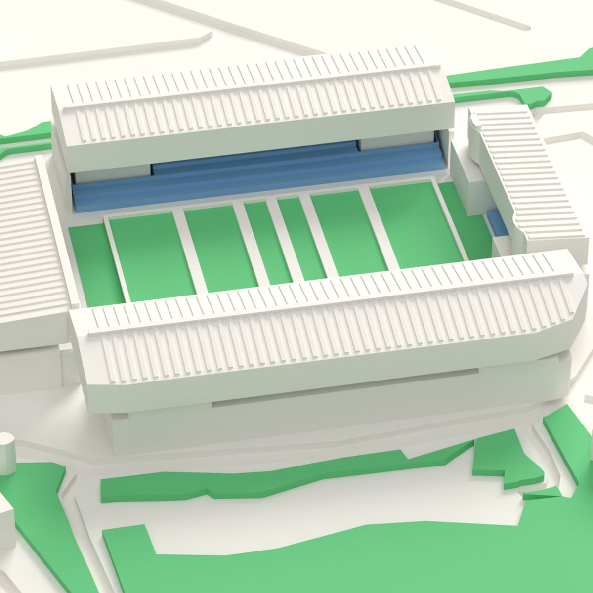 3D The Stoop Map Framed - Close-up of the 3D printed Stoop: the DHL Stand's ridged folded roof, the West Stand ridge and the open corners