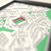 3D The Valley Map Framed - Close-up across the 3D map: the real The Valley stands with red seats around the green pitch