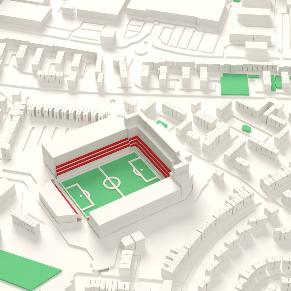 3D The Valley Map Framed - Detail of the 3D printed The Valley: every stand modelled from the real ground, seats in red