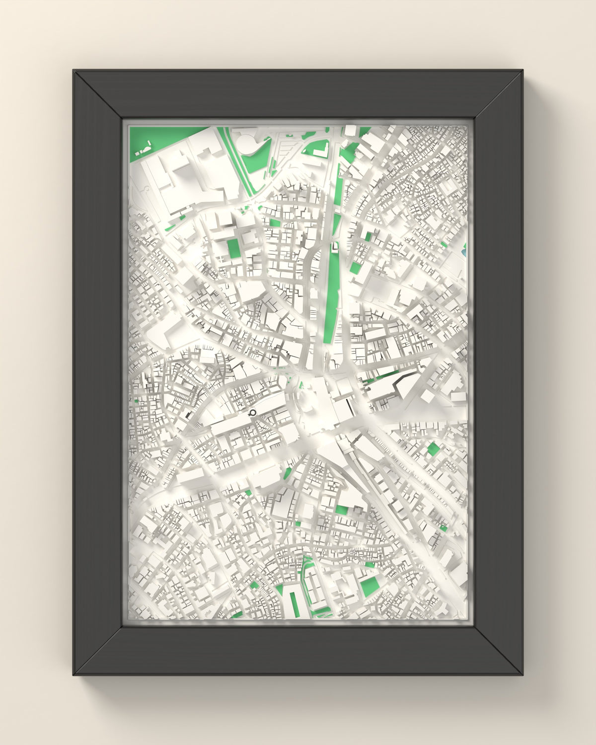 3D Tokyo Map Framed - 3D printed Tokyo map in a black wooden A5 frame, lit from the side