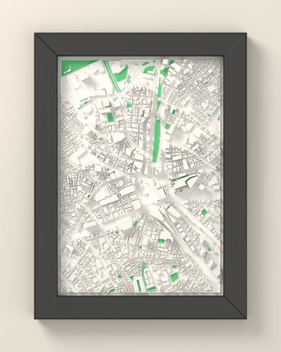 3D Tokyo Map Framed - 3D printed Tokyo map in a black wooden A5 frame, lit from the side