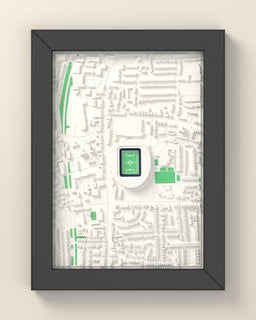 3D Tottenham Hotspur Stadium Map Framed - 3D printed Tottenham Hotspur Stadium map in a black wooden A5 frame, lit from the side