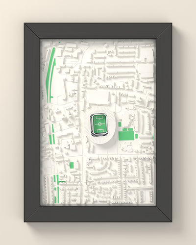 3D Tottenham Hotspur Stadium Map Framed - 3D printed Tottenham Hotspur Stadium map in a black wooden A5 frame, lit from the side