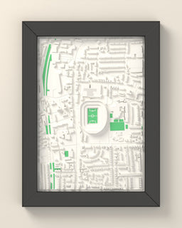 3D Tottenham Hotspur Stadium Map Framed - 3D printed Tottenham Hotspur Stadium map in a black wooden A5 frame, lit from the side