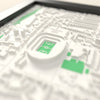 3D Tottenham Hotspur Stadium Map Framed - Close-up across the 3D map showing the stadium bowl and green pitch standing up from the streets of N17