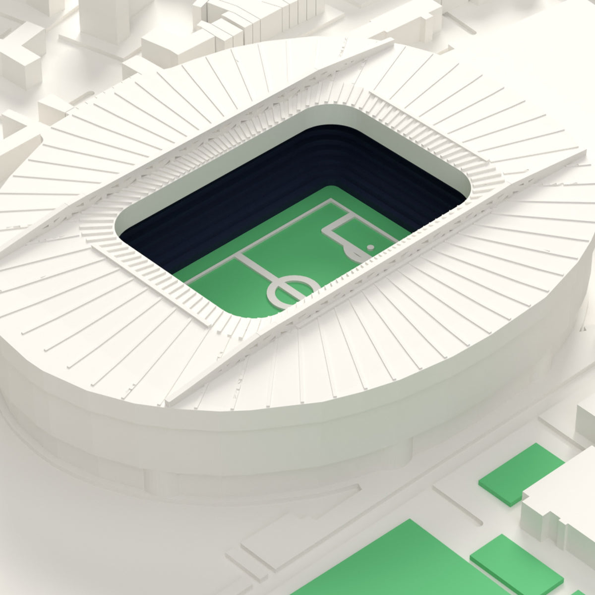 3D Tottenham Hotspur Stadium Map Framed - Close-up of the 3D printed Tottenham Hotspur Stadium: the oval roof with its radial seams, the framed inner band and the two long roof trusses