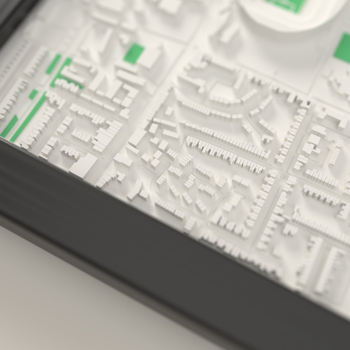 3D Tottenham Hotspur Stadium Map Framed - Close-up of the raised streets and buildings around Tottenham Hotspur Stadium on the 3D printed map