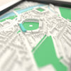 3D Trent Bridge Cricket Ground Map Framed - Close-up across the 3D map: the Trent Bridge stands around the green outfield standing up from the streets