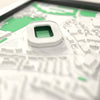 3D Twickenham Stadium Map Framed - Close-up across the 3D map: the real Twickenham Stadium stands with green seats around the green pitch