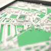 3D Tynecastle Park Map Framed - Close-up across the 3D map showing the Tynecastle Park stands and green pitch standing up from the streets