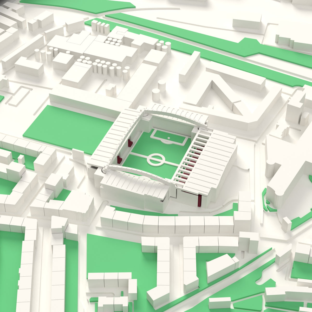 3D Tynecastle Park Map Framed - Tynecastle Park on the 3D printed map, seen from above the corner of the ground