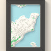 3D Valletta Map Framed - 3D printed Valletta map in a black wooden A5 frame, lit from the side