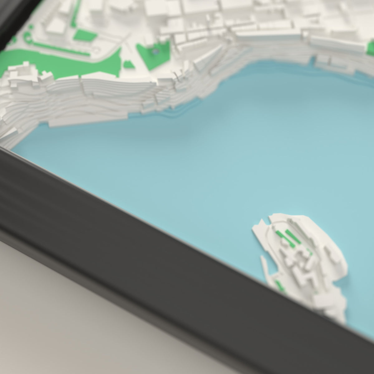 3D Valletta Map Framed - Close-up of the raised streets of Valletta on the 3D printed map