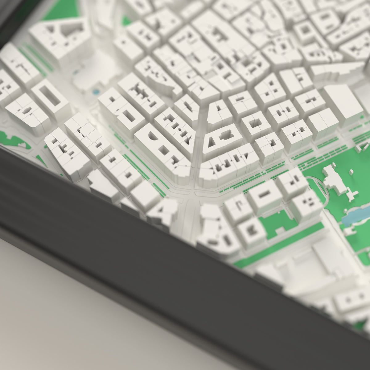 3D Vienna Map Framed - Close-up of the raised streets of Vienna on the 3D printed map