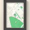 3D Villa Park Map Framed - 3D printed Villa Park map in a black wooden A5 frame, lit from the side