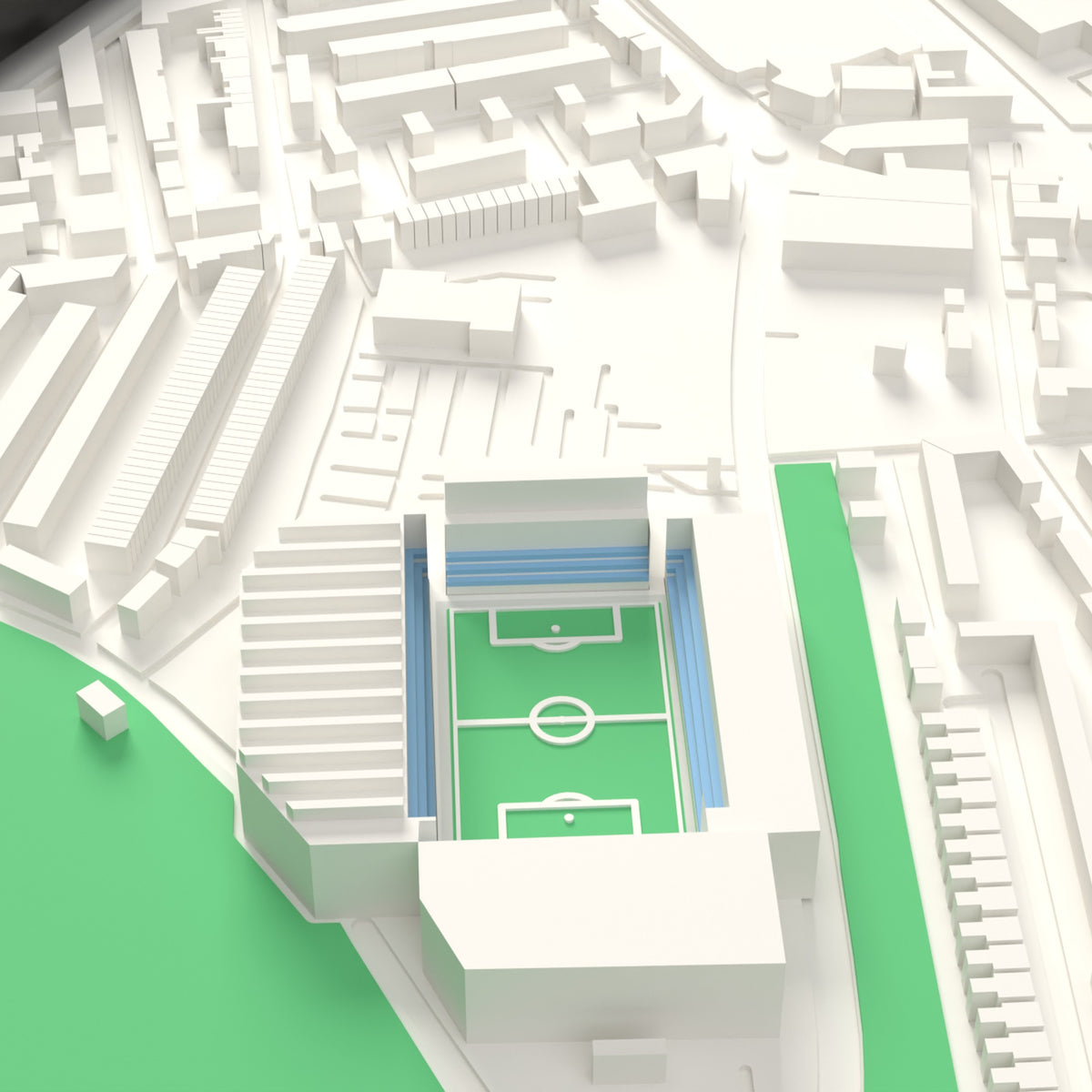 3D Villa Park Map Framed - Detail of the 3D printed Villa Park: every stand modelled from the real ground, seats in silver