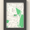 3D Welford Road Map Framed - 3D printed Welford Road map in a black wooden A5 frame, lit from the side