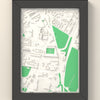 3D Welford Road Map Framed - 3D printed Welford Road map in a black wooden A5 frame, lit from the side