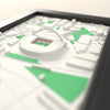 3D Wembley Stadium Map Framed - Close-up across the 3D map: the real Wembley Stadium stands with red seats around the green pitch