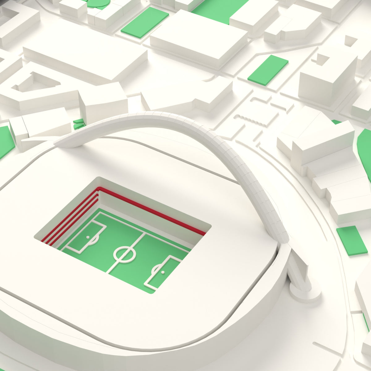 3D Wembley Stadium Map Framed - Detail of the 3D printed Wembley Stadium: every stand modelled from the real ground, seats in red