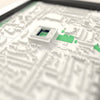 3D White Hart Lane Map Framed - Close-up across the 3D map showing the old White Hart Lane stands and green pitch standing up from the streets