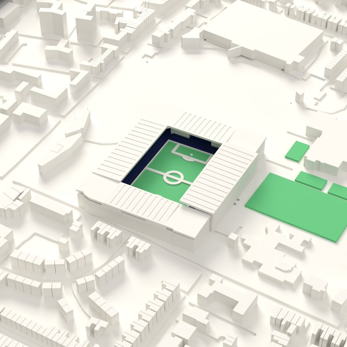 3D White Hart Lane Map Framed - The old White Hart Lane on the 3D printed map, seen from above the corner of the ground