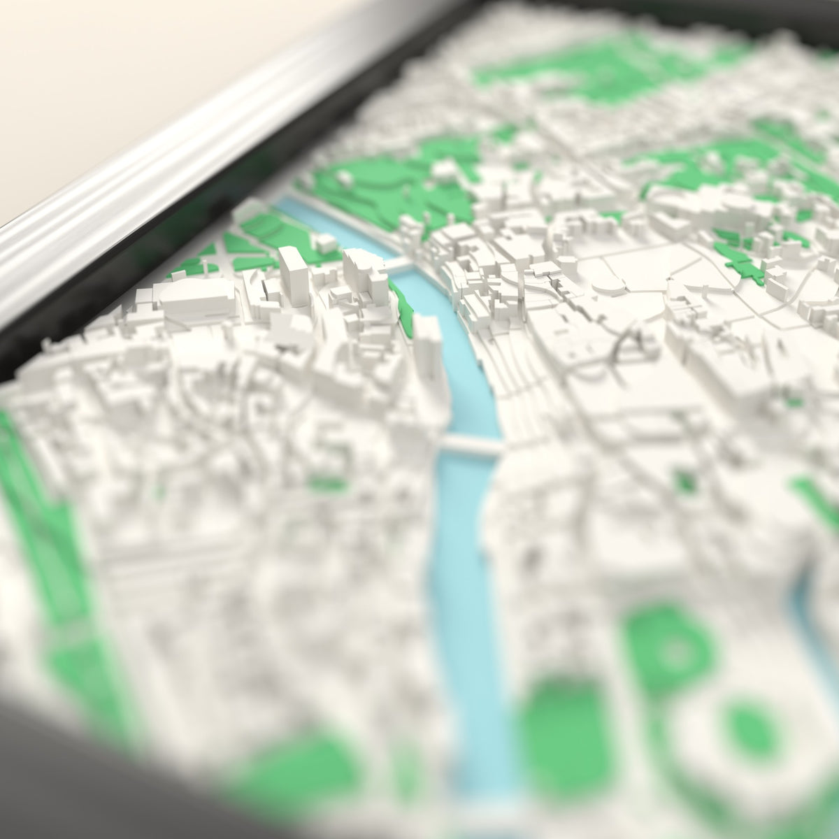 3D York Map Framed - Close-up across the 3D York map showing the raised streets and buildings
