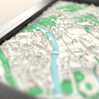 3D York Map Framed - Close-up across the 3D York map showing the raised streets and buildings