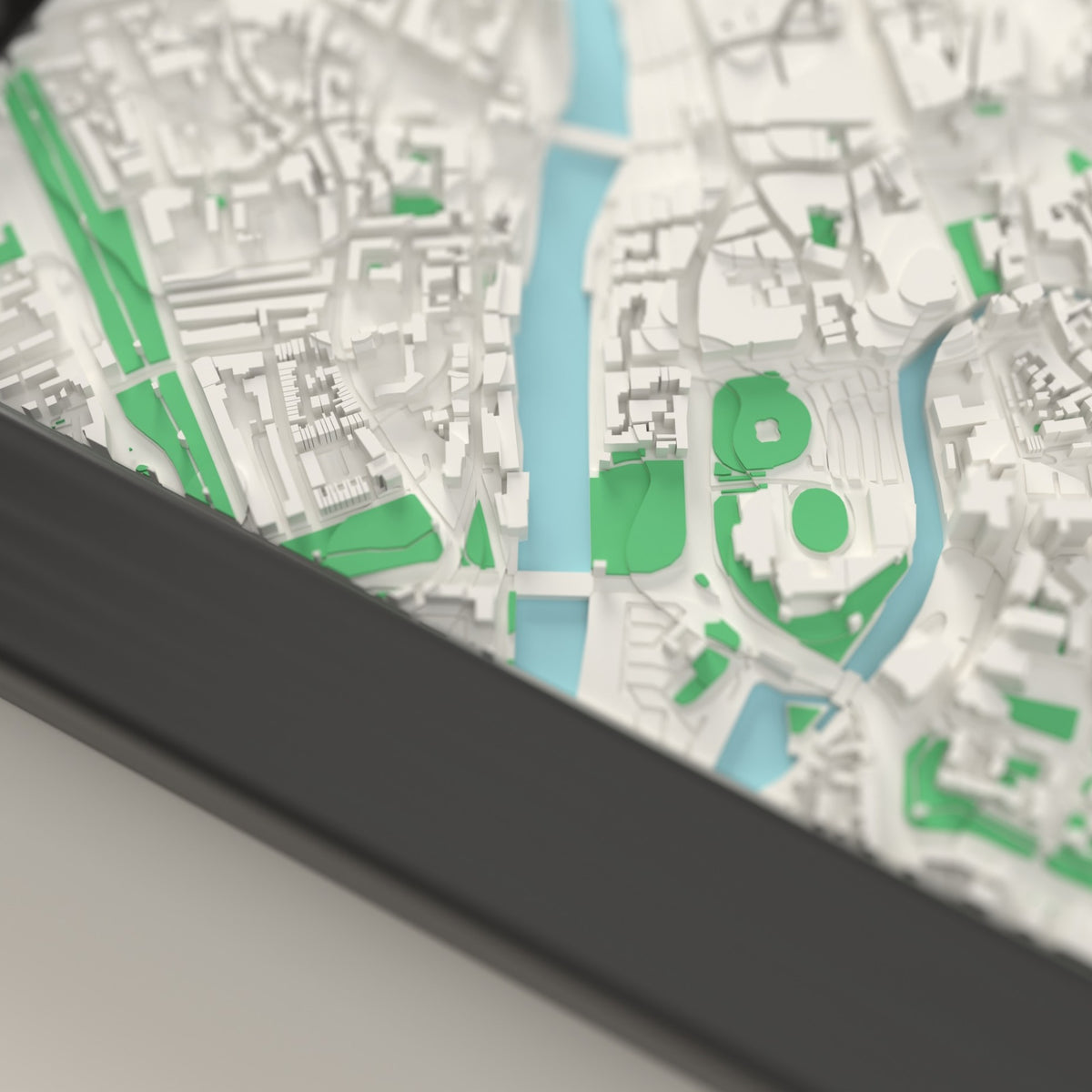 3D York Map Framed - Close-up of the raised streets of York on the 3D printed map