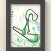 3D Zandvoort Circuit Map Framed - 3D printed Zandvoort Circuit map in a black wooden A5 frame, the track raised in dark grey
