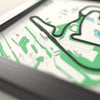 3D Zandvoort Circuit Map Framed - Close-up across the 3D map: the Zandvoort Circuit track standing up from the map