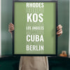 Lifestyle - Personalised Travel Destination Print held up in a bright room