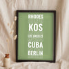 Lifestyle - Personalised Travel Destination Print leaning in a frame with dried flowers
