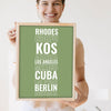 Lifestyle - Personalised Travel Destination Print held by a smiling woman