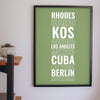 Lifestyle - Personalised Travel Destination Print hanging on a living room wall