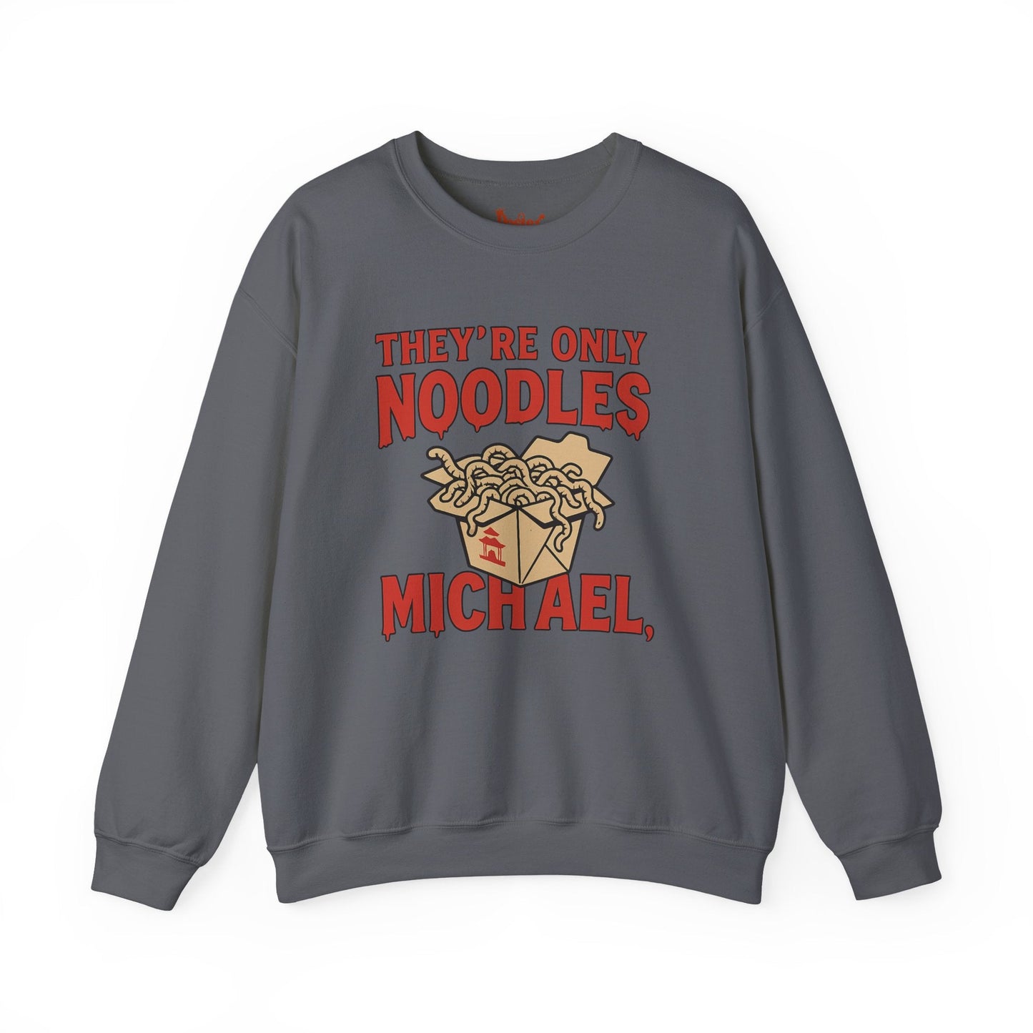 Black t-shirt with They're Only Noodles Michael Sweatshirt Horror Movie Parody