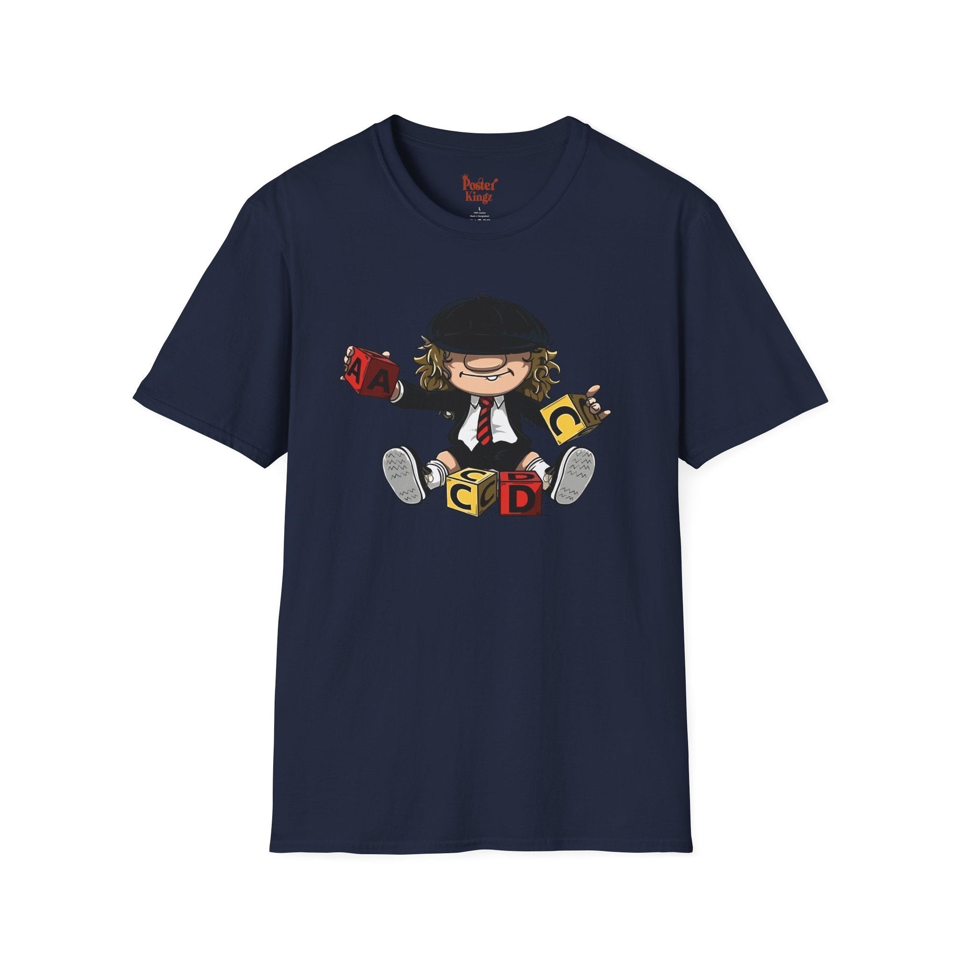 Navy t-shirt with AC/DC Baby Blocks Parody Rock