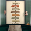 Lifestyle - Personalised Travel Signpost Print held up in a bright room