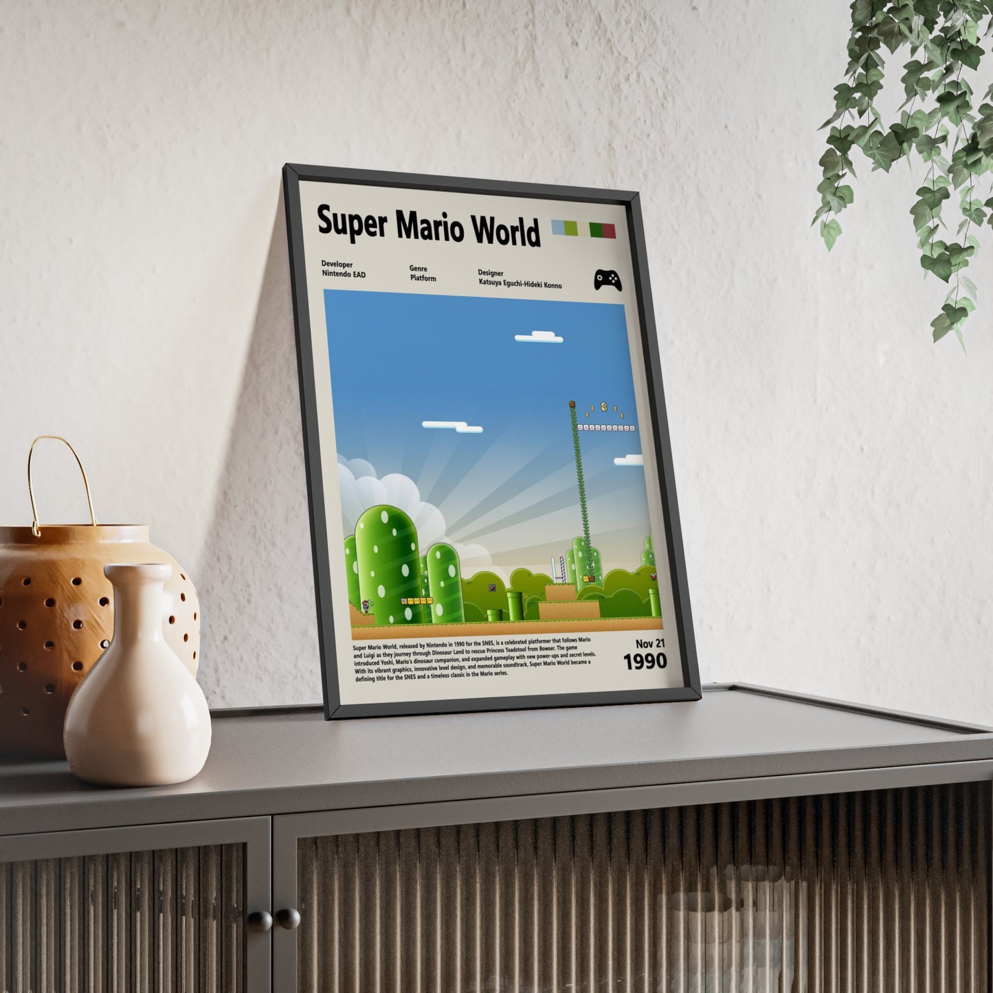 Super Mario World 1990 - Video Game Info minimalist Poster