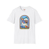 Grey t-shirt with Stay Positive Dark Humour Shark