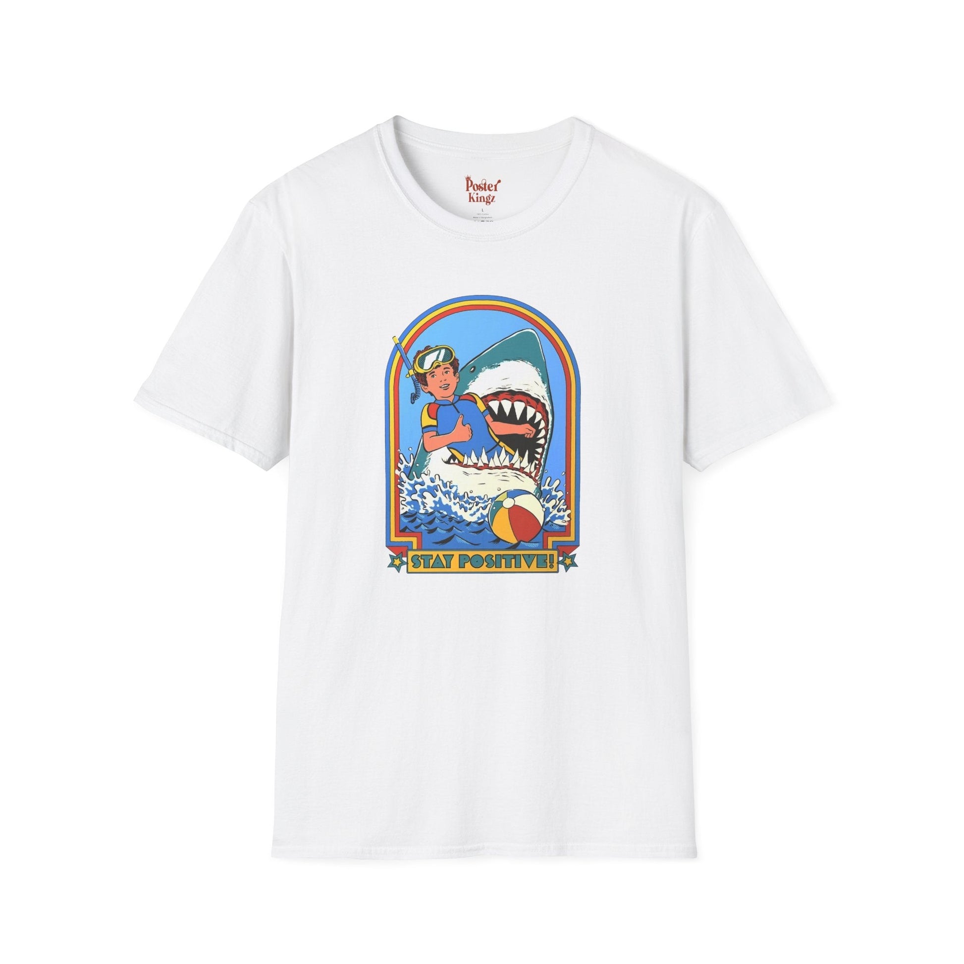 Grey t-shirt with Stay Positive Dark Humour Shark
