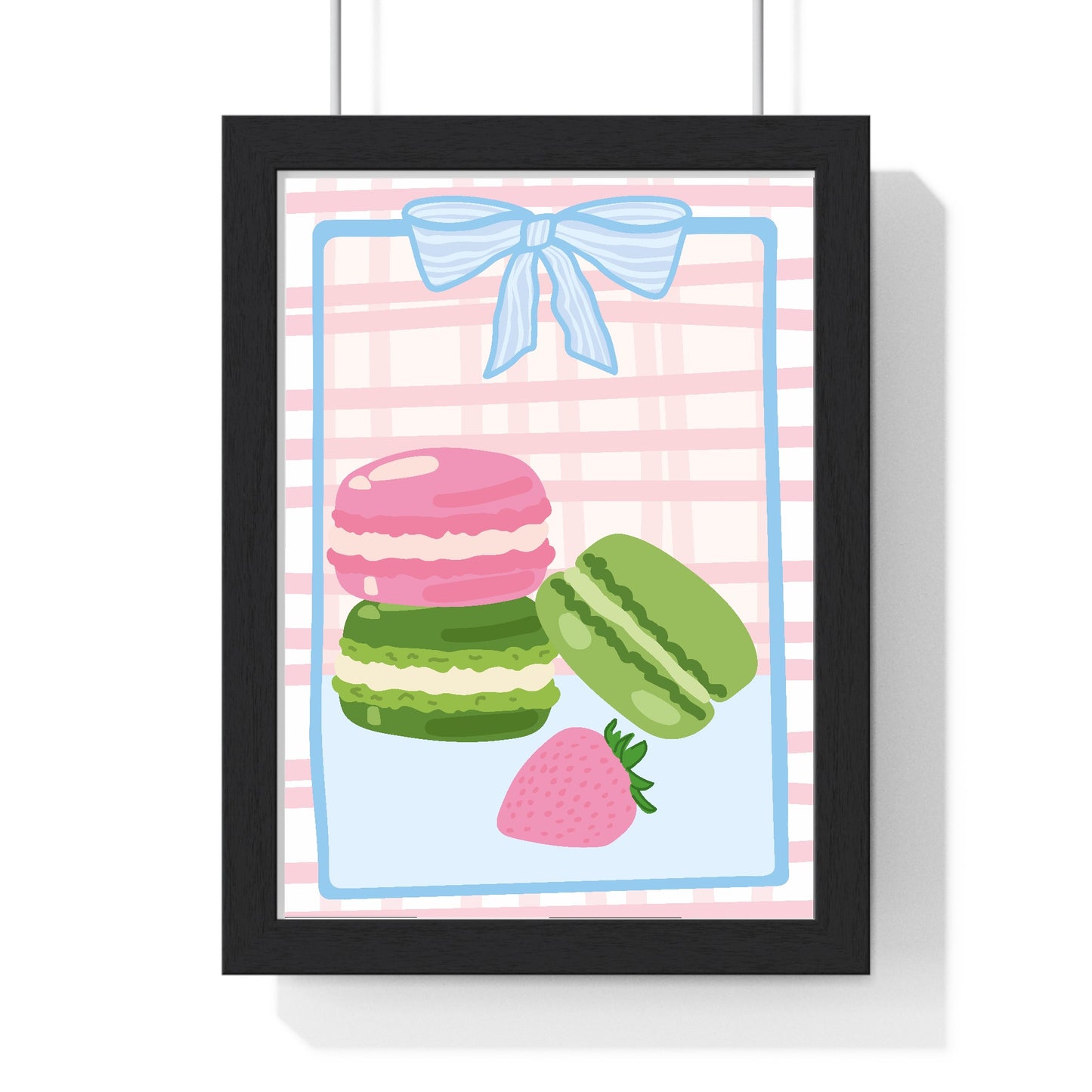 Matcha macaroons poster framed in black wood frame