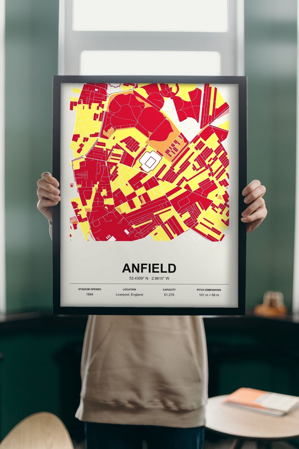 Lifestyle - Personalised Stadium Map Print held up in a bright room